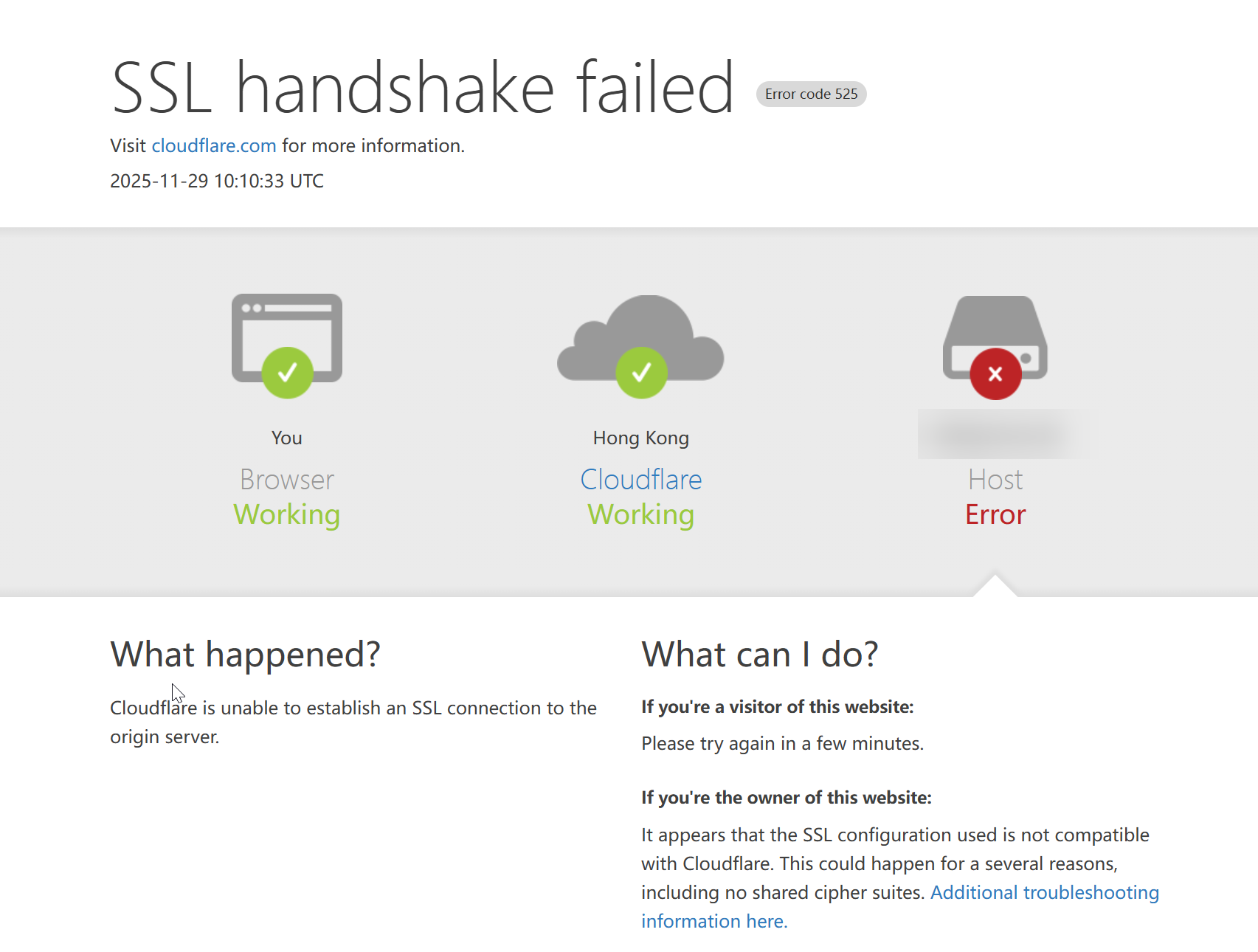 SSL handshake failed Error code 525